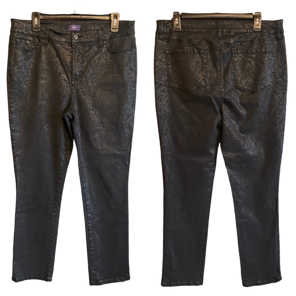 NYDJ Woman’s Waxed Black Lift Tuck Technology Skinny Jean Pants, Size 14